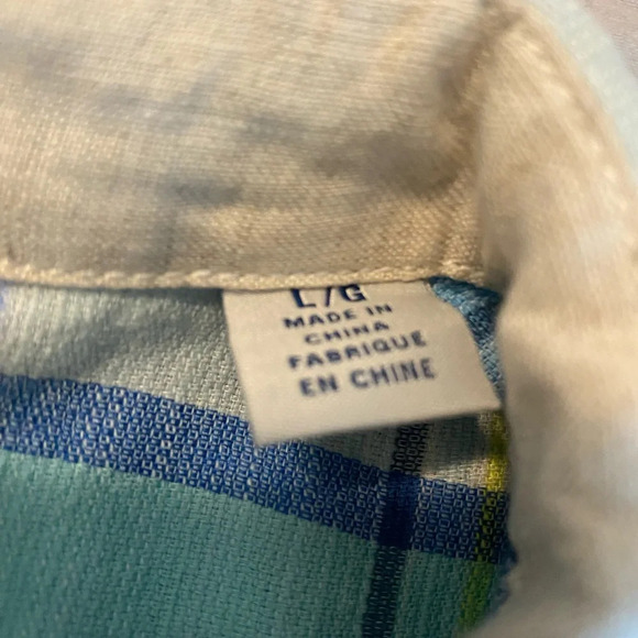 Tommy Bahama Large Preppy Blue Beach Coastal Cotton Tencel Button EUC Plaid - Picture 5 of 9